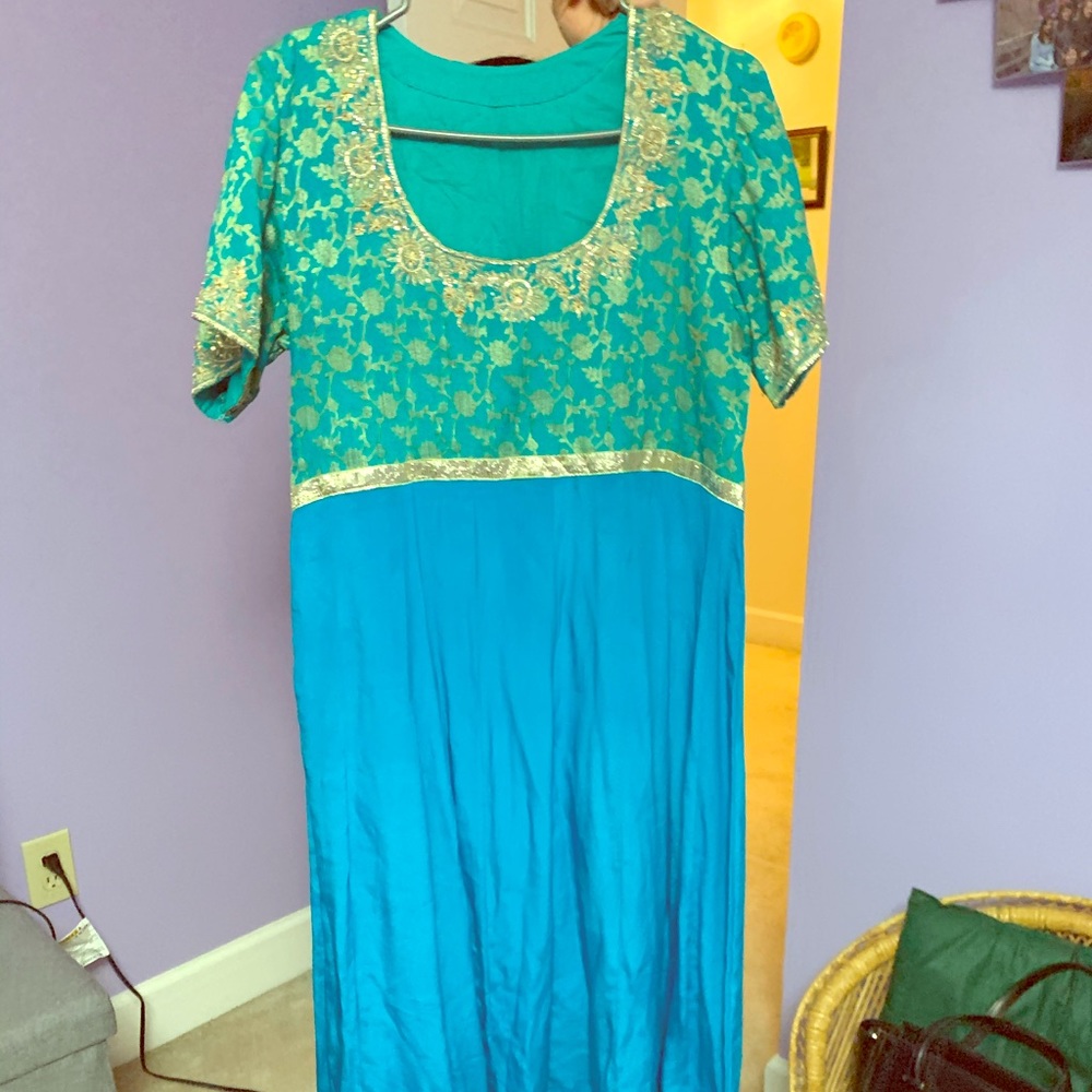 Sea green and turquoise Indian gown!